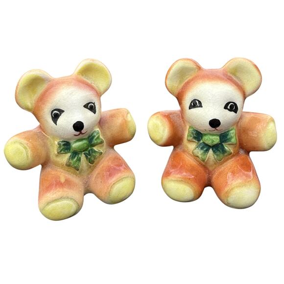 Unbranded Other - 🧸 Vintage Orange Teddy Bear Salt Pepper Shakers Retro Kitchen Cute Decor Set